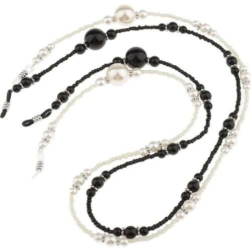 2pcs Beautiful Elegant Beaded Eyeglasses Holder Necklace Sunglasses Neck Strap Chain String White Black