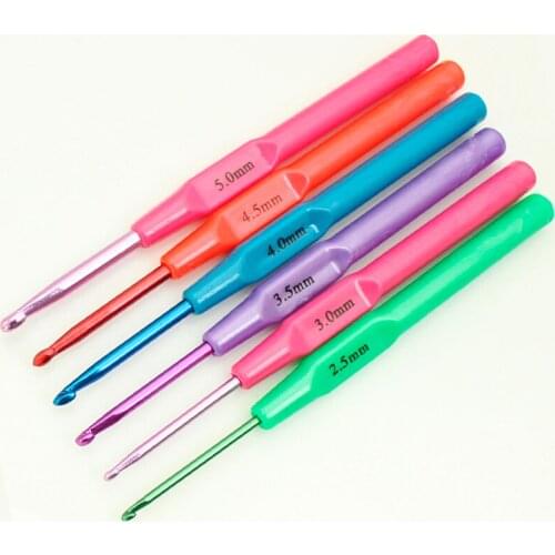 Colourful 6pcs/Set Aluminium Crochet Hooks Needles with Handle 2.0-5.0mm 14cm