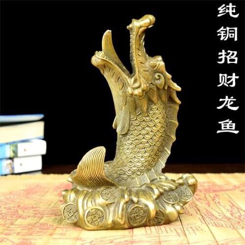 Copper copper leading fish Lucky Dragon Fish Liyudiaolongmen Feng Shui living room decor and brass