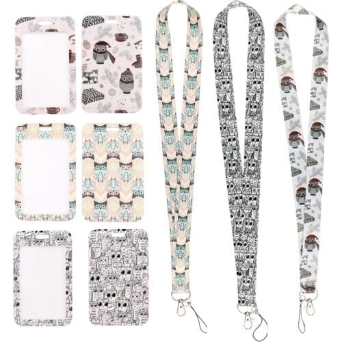 MD1053 DMLSKY Cartoon Owl Lanyard Mobile Phone Key Card Identification Straps USB Badges Holder Hanging With Card Cover