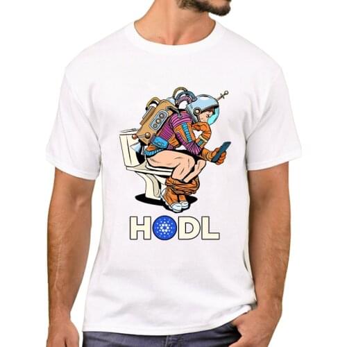 TEEHUB Cardano Hodl Space Men T-Shirt Short Sleeve Tshirts Cardano Astronaut Hodling ADA On Toilet Printed T Shirts Funny Tee