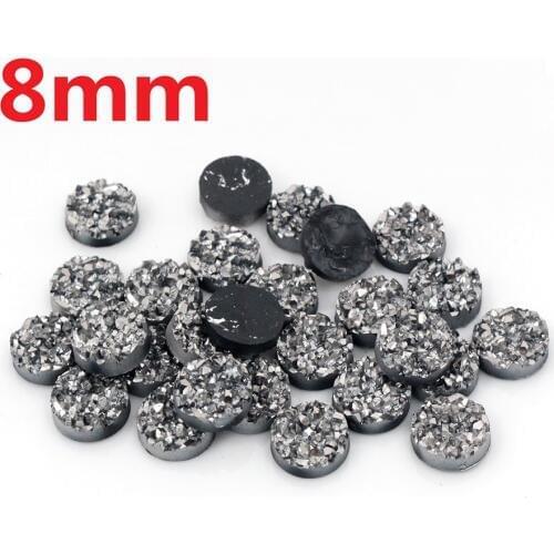 New Fashion 40pcs 8mm Gun Black Colors Natural ore Style Flat back Resin Cabochons For Bracelet Earrings accessories-V3-24