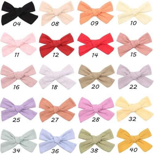 60pc/lot New 3.5inch Solid Cotton Hair Bows Hair Clips Girls Kids ribbon Covered Hairpins Child Barrettes Baby Hair Accessories
