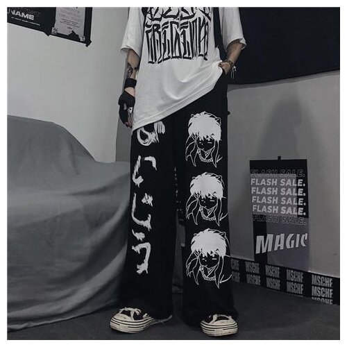2021 Autumn New Korean Slim Fit Dark Man Print Wide Leg Loose Casual Pants Street black Sports Women Pants