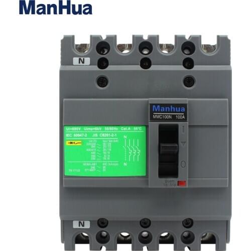 Manhua EZC 4 Poles Breaking Capacity 100A MMC100N Short Circuit Protection Overload Protection Moulded Case Circuit Breaker