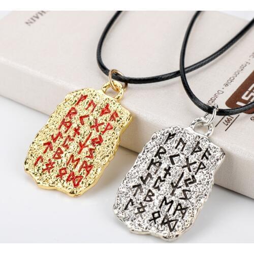 God of War Necklace Men Gothic Jewelry Runes Pendants Necklaces Leather Rope Mteal Suspension Trinket Neck Chain 50cm