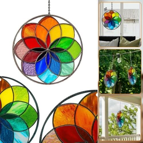 Mandala Rainbow Window Panel Art Window Hangings Pendant Suncatchers Ornaments for Garden Doors Window Panel Wall Decoration