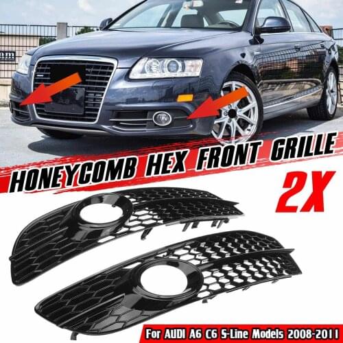 Car Front Bumper Fog Light Lamp Grille Grill Cover HONEYCOMB HEX For Audi A6 C6 S-Line 2008-2011 4F0807681Q01C 4F0807681Q02C