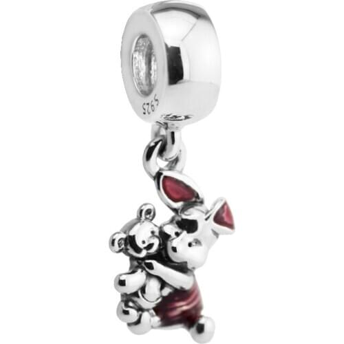 Piglet Transparent Cerise Enamel Charm Jewelry Making Sterling Silver Jewelry Charms For Woman Fits Beaded DIY BraceletS