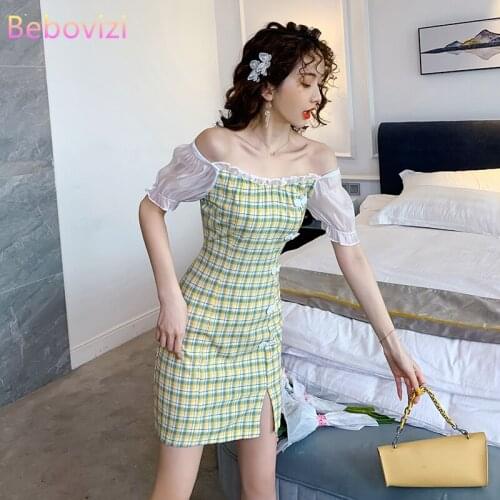 Off Shoulder Green Pink Summer Slim Sexy Party Casual Qipao Traditional Chinese Clothes Modern Cheongsam Mini Dress for Women