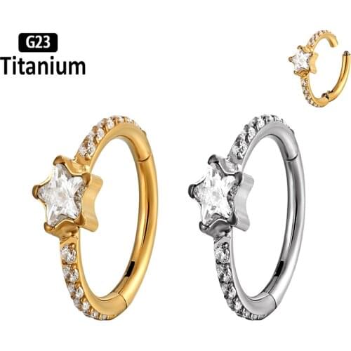 G23 Titanium F136 Piercing Hoop Nose Earrings Stone Hight Segment CZ Rings Open Small Septum Piercing Ear Nose Ring Body Jewelry