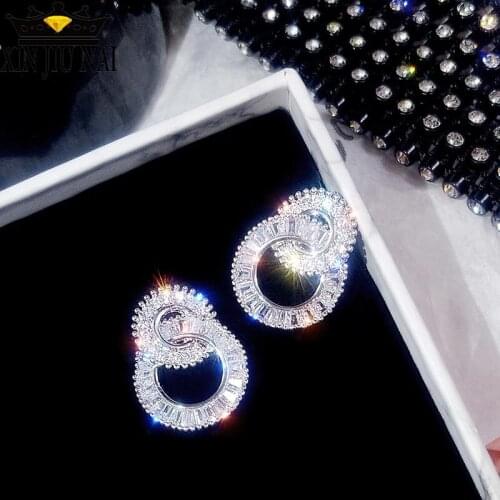 S925 silver needle super flash double circle earrings fashion zircon micro-set double round earrings temperament simple female