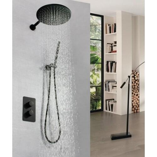 SKOWLL In-Wall Solid Brass Valve Concealed Trim With Two-Way Volume Thermostatic Black Mixer Tap SK-7630