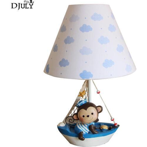 Mediterranean Monkey boat table lamp creative girls bedroom deco study desk light fixture cute children bedside night lamps e27