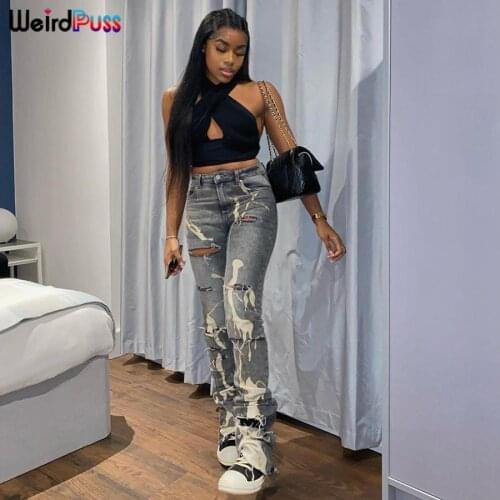 Weird Puss Holel Vintage Denim Jeans Women Y2K High Waist Pencil Pants Casual Skinny Stretchy Soft Streetwear Fashion Trousers