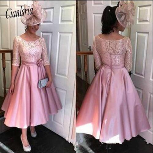 A-Line Mother Of The Bride Dresses With Half Sleeves Lace Tea Length Short Evening Gowns Formal Fashion Wedding Guest Dress