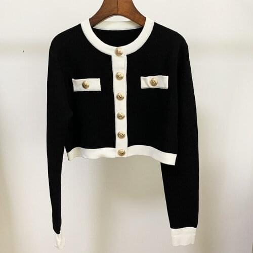 Free Shipping High Quality Newest Autumn Knitted Sweater Women Designer Fashion Long Sleeve Crop Top Short Cardigan