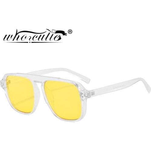 WHO CUTIE Fashion Oversized Yellow Frame Square Sunglasses Women 2021 Brand Design Sun Glasses Men Trendy Shades Eyewear UV400