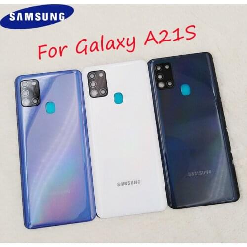Back Cover Battery Housing Case For Samsung Galaxy A21S A217 A217F Rear Panel Door Replacement Parts With Camera Lens Frame+Logo