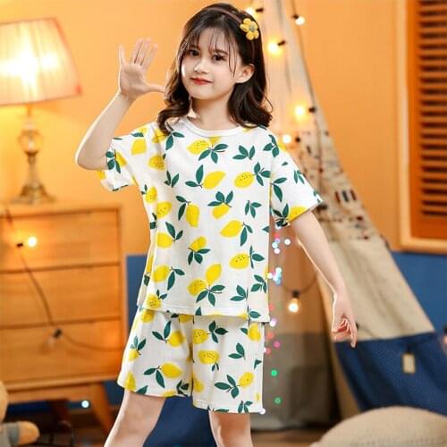 Children Pajama Sets Homewears Nightwears for Baby Girls Short Sleeve Pants 2pcs/set Cartoon Lemon Pijama Suits Girl Clothing