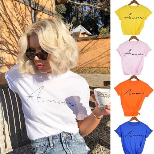 Women Fashion France Amour Letters Print T Shirt Short Sleeve Casual Love Shirts Feminist Paris Female Tee Tops Camisas Mujer