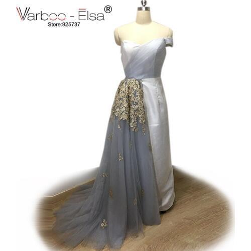 VARBOO_ELSA 2018 Robes De Soiree Longue Sheath Removable Train Tulle Arabic Evening Dress Hand-made Flowers Long Party Dresses