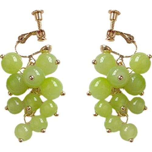 1 Pair Round Beads Piercing Hook Earrings Accessories Non Piercing Grape Ear Clip for Holiday