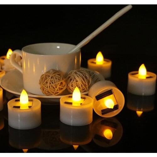 12Pcs Solar LED Candle Light Smokeless Simulation Electronic Candle Outdoor Solar Tea Light for Christmas Halloween Decrorition
