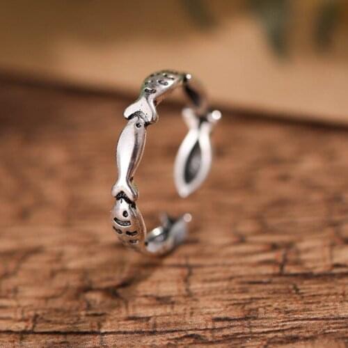 2019 new arrival 100% Polished Fish Design finger ring Vintage Thai Jewelry adjustable Ring For Lover Best Gift