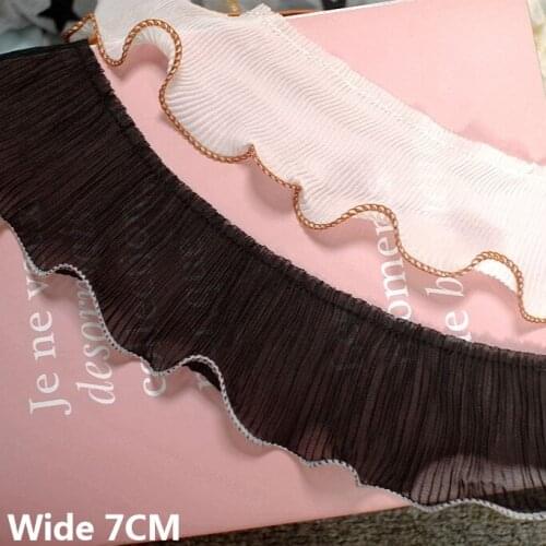 7CM Wide White Black Organ Chiffon 3D Pleated Lace Fabric Embroidery Ribbon Elastic Ruffle Trim DIY Crafts Cloth Sewing Supplies