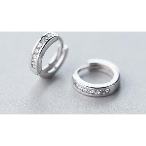 8MM Small )clear CZ Stone paved Hoop Huggie earrings 100% Real. Sterling Silver 925 Fine Jewelry gtle1746