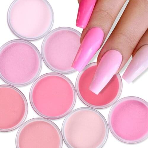 9Pcs 15g Carving 3D Pattern Bulk Different Shades Hot Pink Nail Acrylic Powder Crystal Nail Supplies Set Extension Builder Tools
