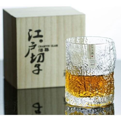 CHAMVIN Japanese Edo Kiriko Whiskey Crystal Whisky Cup Cappie XO Brandy Snifter Limited Wooden Gift Box