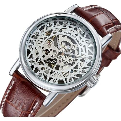 Man Watch Fashion Men Skeleton Watches ORKINA Top Luxury Brand Mechanical Hand Wind Watches Men Casual Wristwatch Leather
