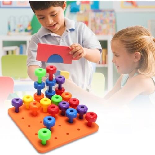 Wooden Peg Board Set Children Classification Toys Fine Motor Skills Kids Baby Preschool Activities Educational Building Blocks
