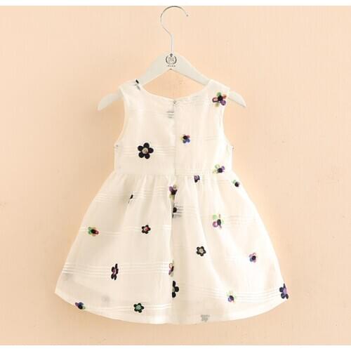 Kids Dress Summer New Fashion Sleeveless Floral Flower Embroidery Print White Princess Party Girls Dresses 2018