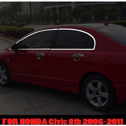 For Honda 8th Civic 2006-2011 Silver Steel Chrome Bottom Window Frame Cover Trim