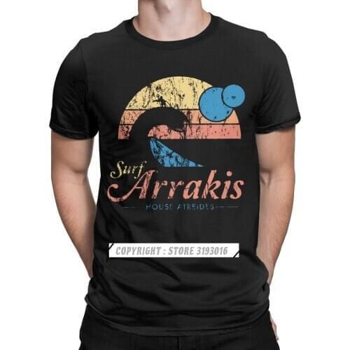 Discount T Shirts Visit Arrakis Surf Sci Fi Mens Tops & Tees Sandworm Fiction T Shirts Harajuku Casual Clothing Shirt
