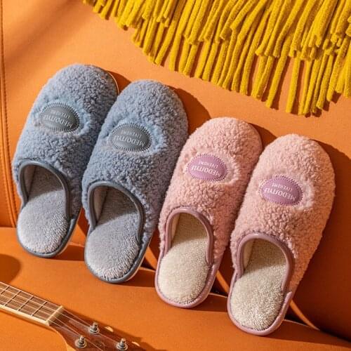 Korean Cotton Slippers Women Winter Indoor Home Comfort Lovers Warm Plush Cotton Shoes Confinement Warm Shoes Men Home Shoes