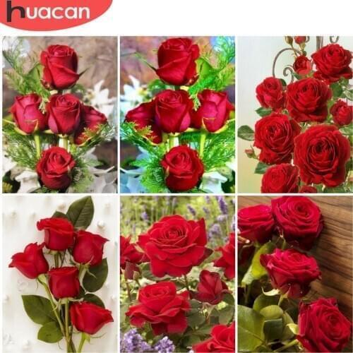 HUACAN 5D Diy Diamond Painting Kits Flowers Mosaic Embroidery Rose Cross Stitch Wall Art Decoration For Home