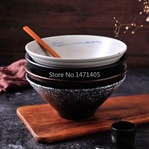 Japanese-style Ceramic Ramen Bowl, Trumpet Hat Bowl, Ajisen Noodle Soup Bowl, Large Size Merchants Retro Chinese StyleTableware
