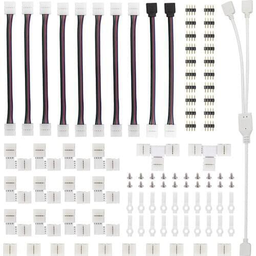 LED Strip Connector Kit for 5050 10mm 4Pin,Includes 8 Types of Solderless LED Strip Accessories,Provides Most Parts