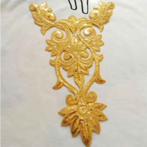 10pcs/pack, 25*16 cm Gold/Red/Blue Embroidered Lace Patch , Sequins Lace Appliques Lace Collar, Free shipping Z397