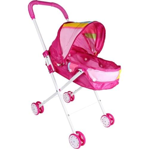 Mini Newborn Baby Doll Stroller Foldable with Basket and Adjustable Sun Visor For Mellchan Baby Reborn Dolls Nursing Playset