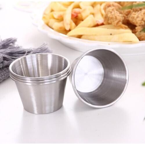 1/4pcs Reusable Stainless Steel Condiment Sauce Cups Tomato Sauce Container Kitchen Dipping Bowl For Restaurant Home Party
