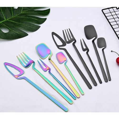 30Pcs Black Tableware 304 Stainless Steel Flatware Cutlery Set Fruit Fork Knife Spoon Kitchen Party Colorful Dinnerware Set