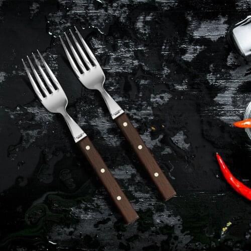 Kitchen Knife Set Steak Meat Fork Restaurant Stylish Wenge Wood Handle Part 2 Pcs