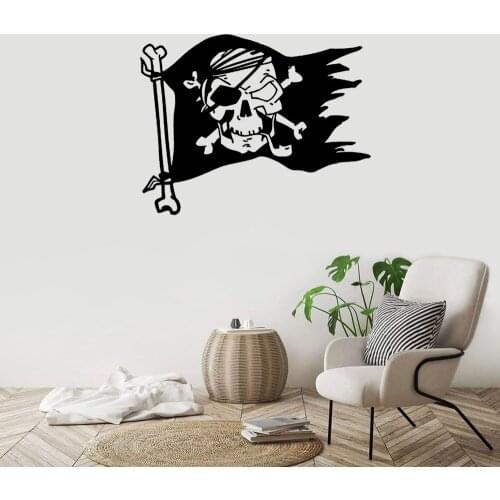 Jolly Roger Pirate Flag wall Sticker Boys Teenagers Room Decor vinyl Wall Decal Pirate Poster Removable home Decor Mural DW7461