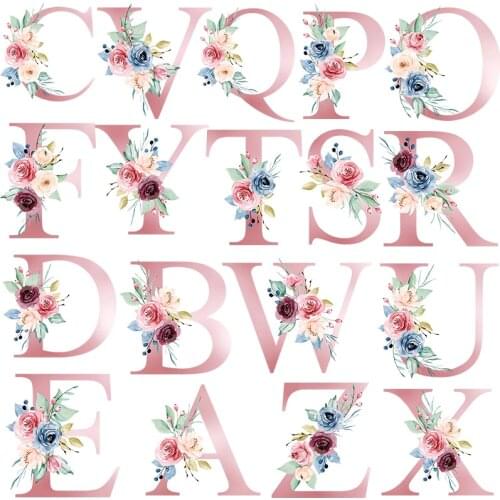 Diy Letter Transfers For Clothes Appliques Stickers For Washable T-shirt Flower Thermal Heat Vinyl Transfer For Clothing Iron On