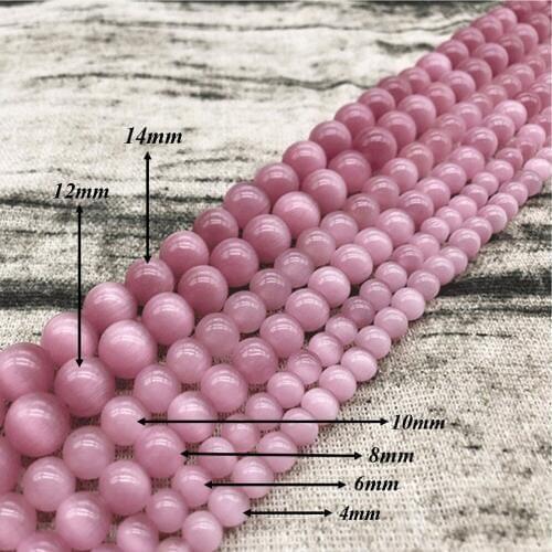 Natural Stone Pink Cat’s Eye Stone Round Loose BeadsFitMulti-purpose Jewelry Making 4 6 8 10 12 14MMPick Size J254